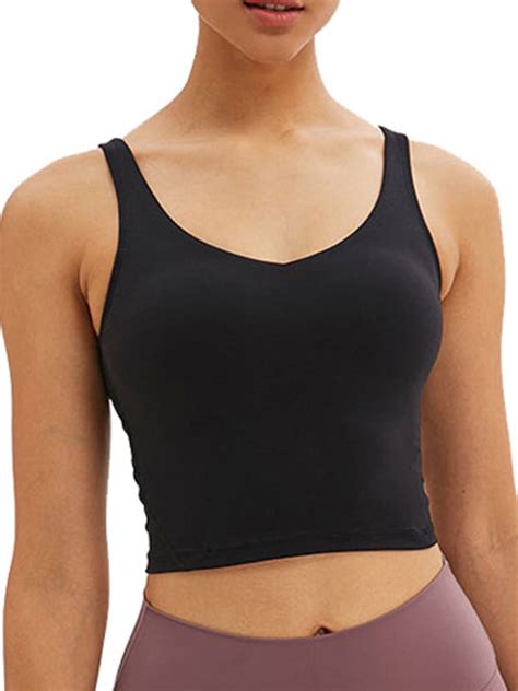 Women Padded Sports Bra Longline Camisole Crop Tank Tops Seamless High Impact Removable Padded