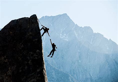 Cliffhanger Mountain Climbing Two People Danger Stock Photos Pictures