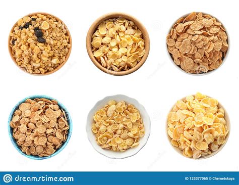 Set With Bowls Of Breakfast Cereals Stock Image Image Of Flat