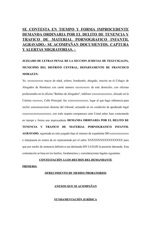 Modelo Contestacion SE CONTESTA EN TIEMPO Y FORMA IMPROCEDENTE