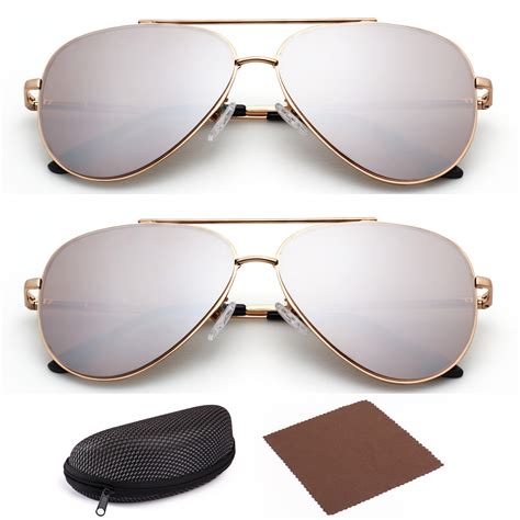 lotfancy 2 aviator sunglasses for men flat brown mirrored lens