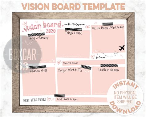 Vision Board Template Instant Digital Download 300 Dpi Dream Board