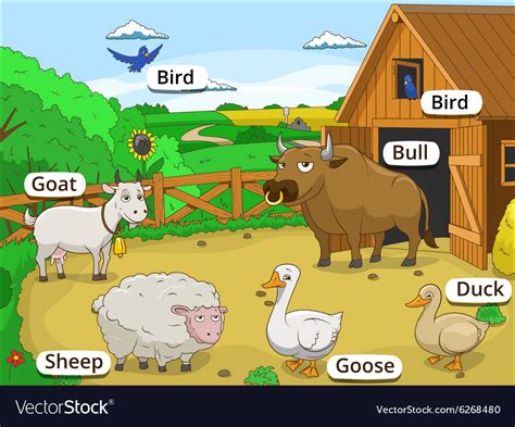 Farm Animals With Names Cartoon Educational Vector Image