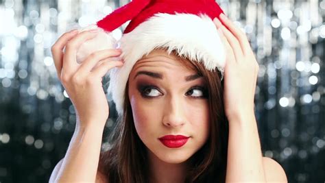 Cute Girl Wearing Santa Hat For Christmas Stock Footage