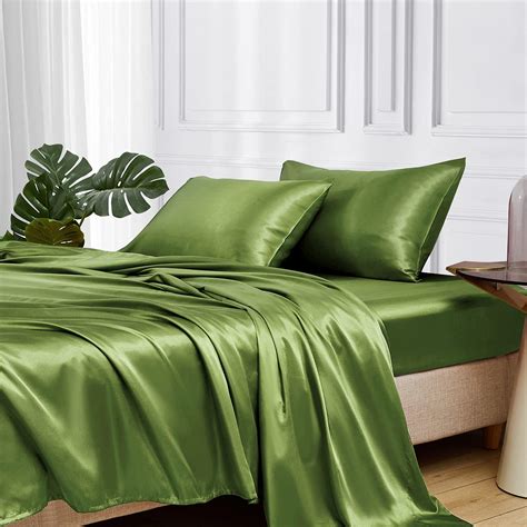 Mrandhm Satin Bed Sheets King Size Sheets Set 4 Pcs Silky