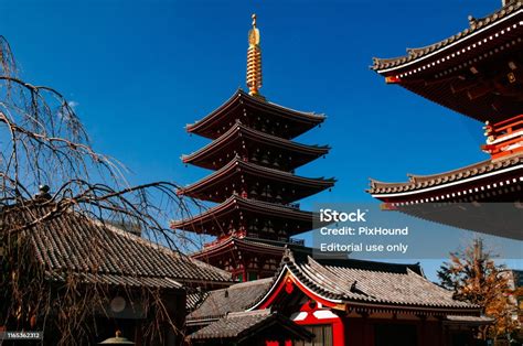 Asakusa Sensoji Temple Five Storey Pagoda Tokyo Iconic Landmark Stock