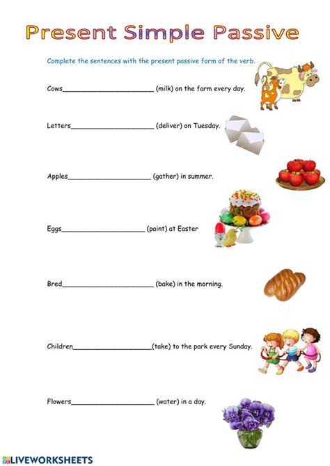 The Present Simple Passive Worksheet Is Filled With Pictures And Words