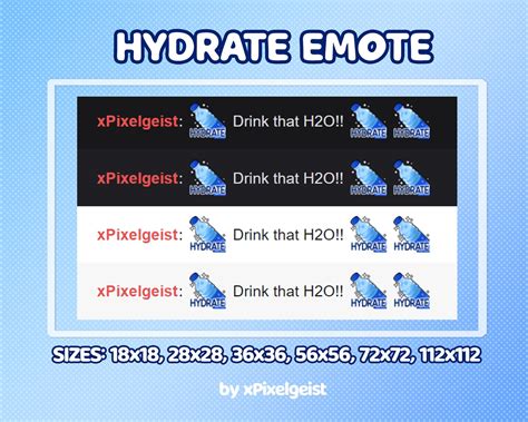 Hydrate Streaming Emote Water Bottle Emote Channel Points Etsy