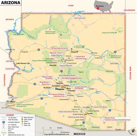 Labeled Map Of Arizona With Capital And Cities