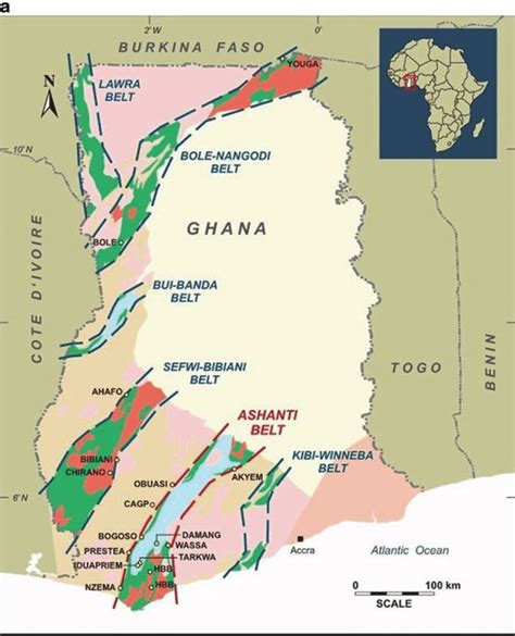 1 Geological Map Of Ghana Showing A The Key Gold Belts And B The