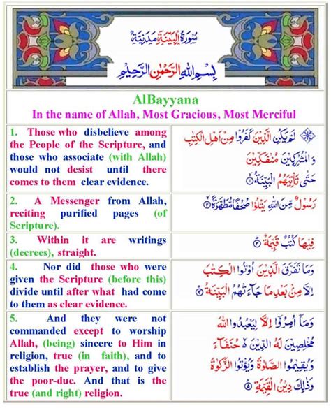 098 Surah Al Bayyinah Message Of Allah And Message Of Islam