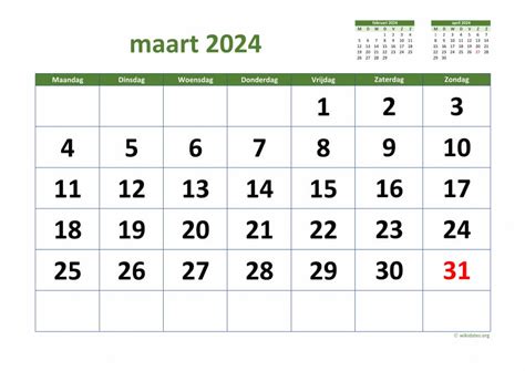 Kalender Maart 2024 Niederlande