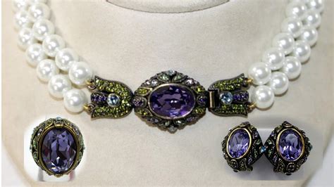 Heidi Daus Demi Parure Jewelry Set Pearls Amethyst Swarovski