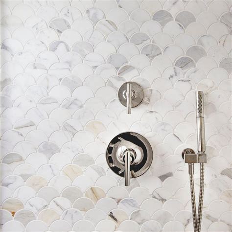 Available in both honed and polished finishes, this elegant natural stone is the perfect choice to create. Calacatta Gold Marble Fan Shaped Shower Wall Tiles ...