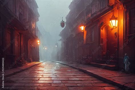 Hyper Realistic Illustration Of An Old Victorian Street In A Town