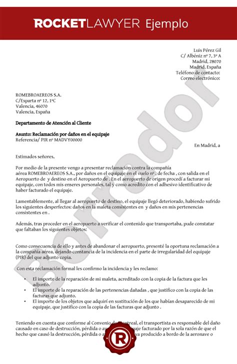 Modelo De Carta Para Reclamar Daños O Deterioro De Equipaje