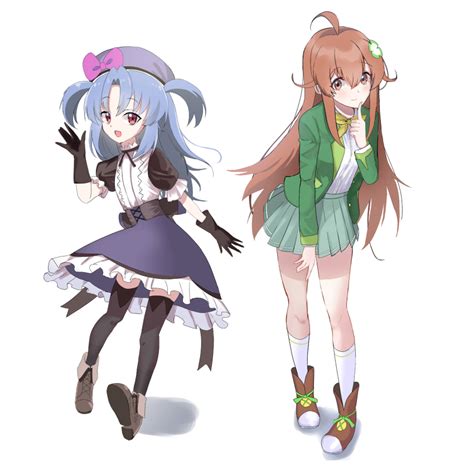 amamiya mimori kurobane alice shadowverse highres 2girls blue skirt brown hair green