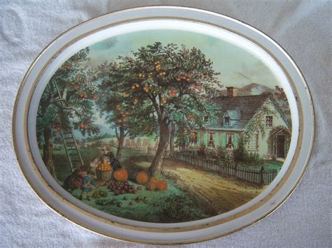 Currier And Ives Metal Serving Trays Set Of Four Winter Spring Fall