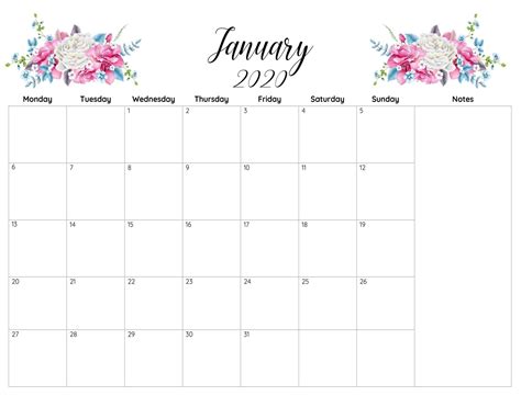Pick 2020 January Half Page Calendar Calendar Printables Free Blank
