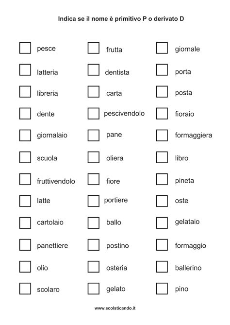 Classe Quarta Italiano I Nomi Primitivi E I Nomi Derivati
