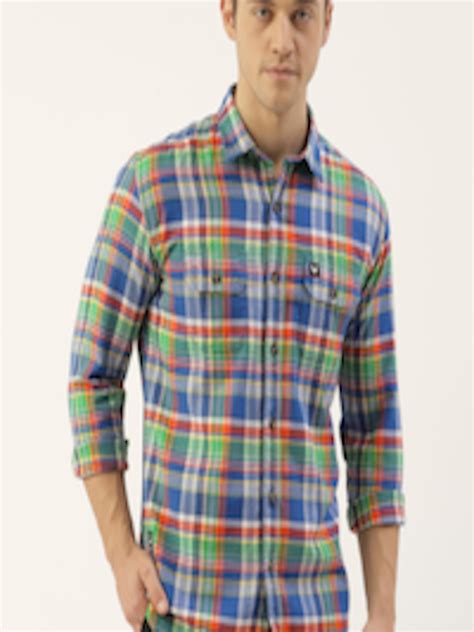 Buy Red And Blue Men Green And Blue Slim Fit Checked Casual Shirt Shirts