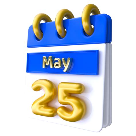 May 25th Calendar 3d Render 34339720 Png