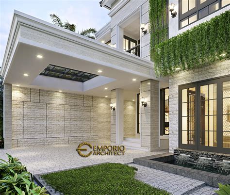 Desain Tampak Detail Depan Rumah Klasik Modern Lantai Bapak Haryanto Di Bandung Jawa Barat