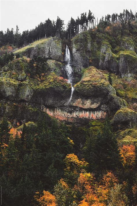 Oregon Waterfall On Gorge Cliffs By Stocksy Contributor Evan Dalen