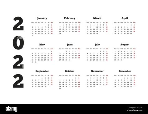 Calendario Del Año 2022 Con La Semana A Partir Del Lunes A4 Hoja