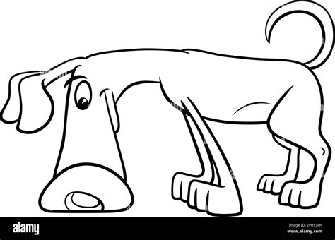 Cartoon Sniffing Dog Animal Character Coloring Book Page Stock Vector