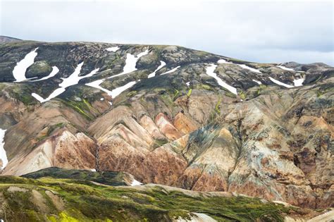 View On The Beautifully Colored Mountain Volcano Blahnukur Iceland