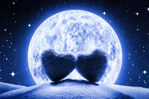 Two Soft Hearts In Front Of Full Moon Stock Image Image Of Romantic