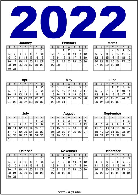 Large Printable Calendar 2022 Customize And Print