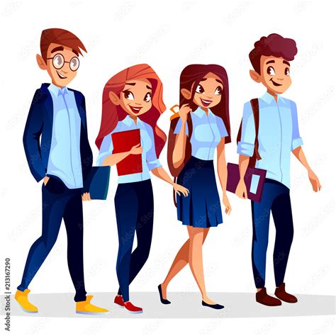 Vector Illustration Of School College Students Smart Pupils