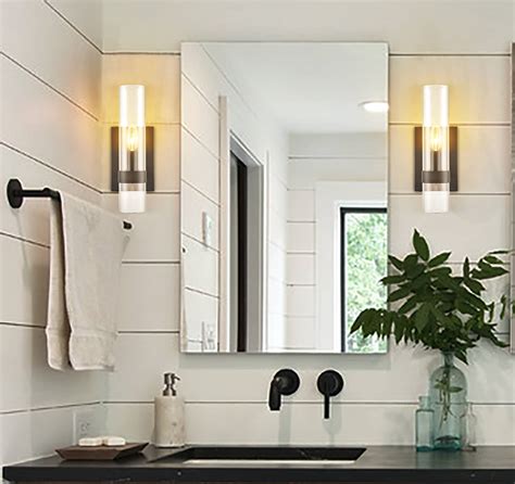 Modern Glass Cylinder Black Wall Sconce For Bathroom