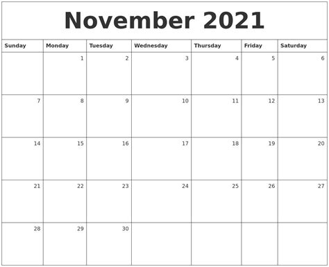 November Calendar 2021 Free Printable Free Letter Templates