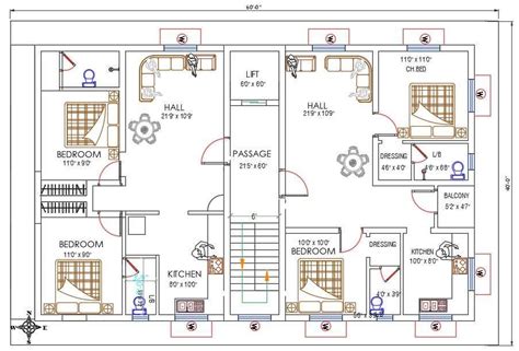 40x60 Residence 2 Bhk Apartment Layout Plan Dwg File Cadbull Images