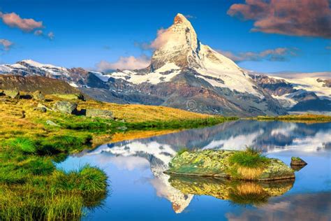 Stellisee Beautiful Lake With Reflection Of Matterhorn Zermatt