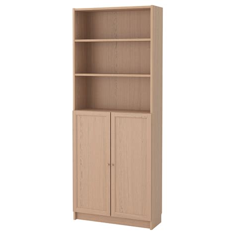 Billyoxberg Bookcase With Doors White Stained Oak Veneer 80x30x202 Cm