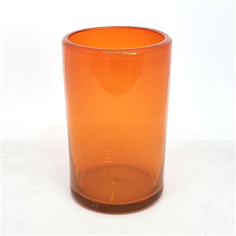 Solid Orange 14 Oz Drinking Glasses 6 Pcs Mexican Glassware