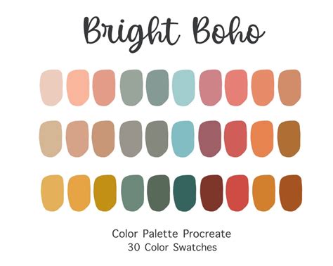 Bright Boho Procreate Color Palette Color Swatches Instant Download