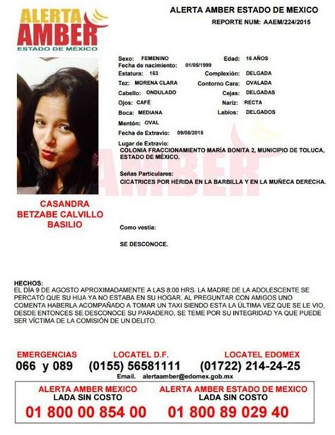 Es un programa de la fiscalía de personas desaparecidas para la búsqueda y recuperación de jovenes y adultos, . Alerta Amber por jovencita desaparecida en taxi de Toluca ...