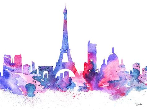 Watercolour Print Skyline Paris Prints Digital Prints Pe