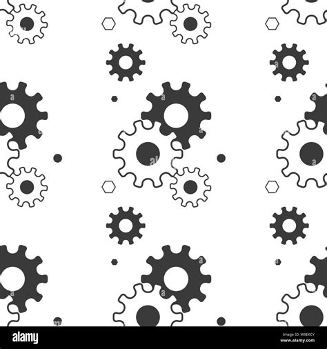 Seamless Pattern With Gears Black And White Thin Line Icons On White