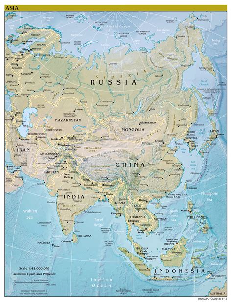 Large Scale Political Map Of Asia With Relief Capitals And Major