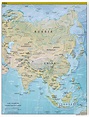 Large scale political map of Asia with relief, capitals and major ...