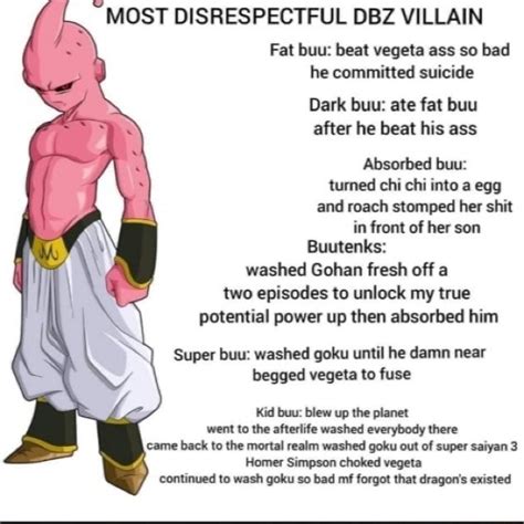 Most Disrespectful Dbz Villain Fat Buu Beat Vegeta Ass So Bad He Committed Suicide Dark Buu