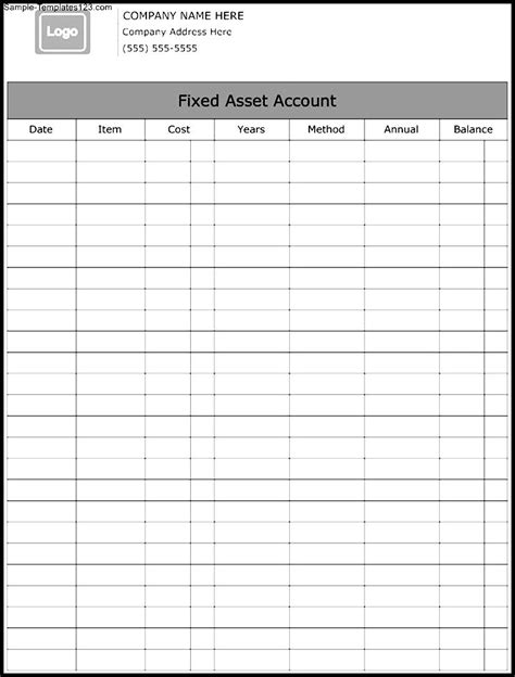 Fixed Asset Account Form Template Sample Templates Sample Templates