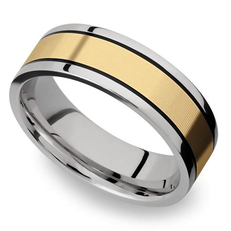 14k Yellow Gold Inlay Mens Wedding Ring In Titanium 8mm