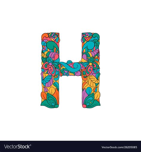 Colorful Ornamental Alphabet Letter H Font Vector Image